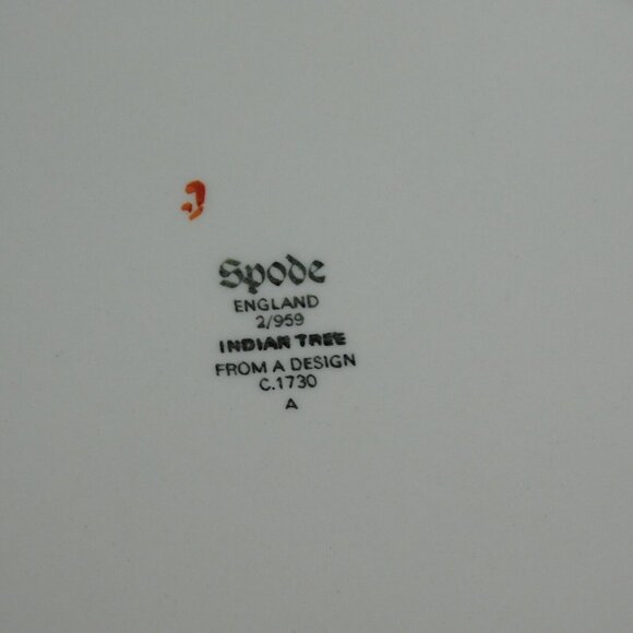 Spode Indian Tree 10 inch Oval Vegetable Bowl New Backstamp Orange Rust Scallop - Picture 7 of 12